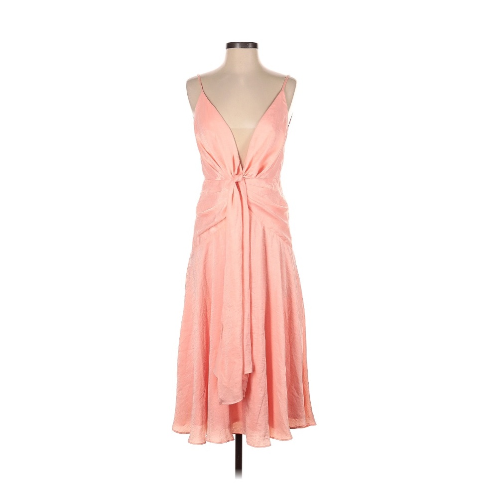 KATIE MAY - Blush pink, shimmer, plunge neckline,/flowy midi-dress.
